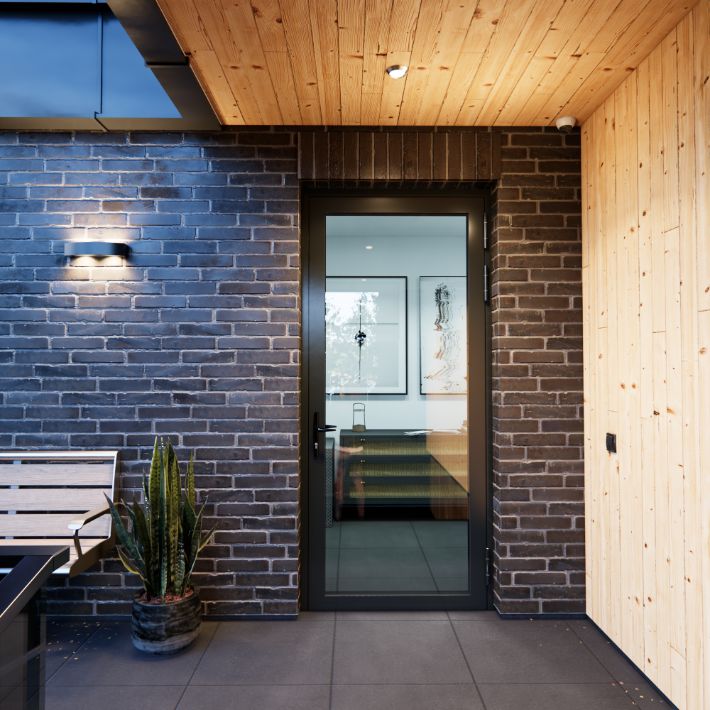 Входная стеклянная дверь из алюминиевого профиля в Московской области | Шувое-24