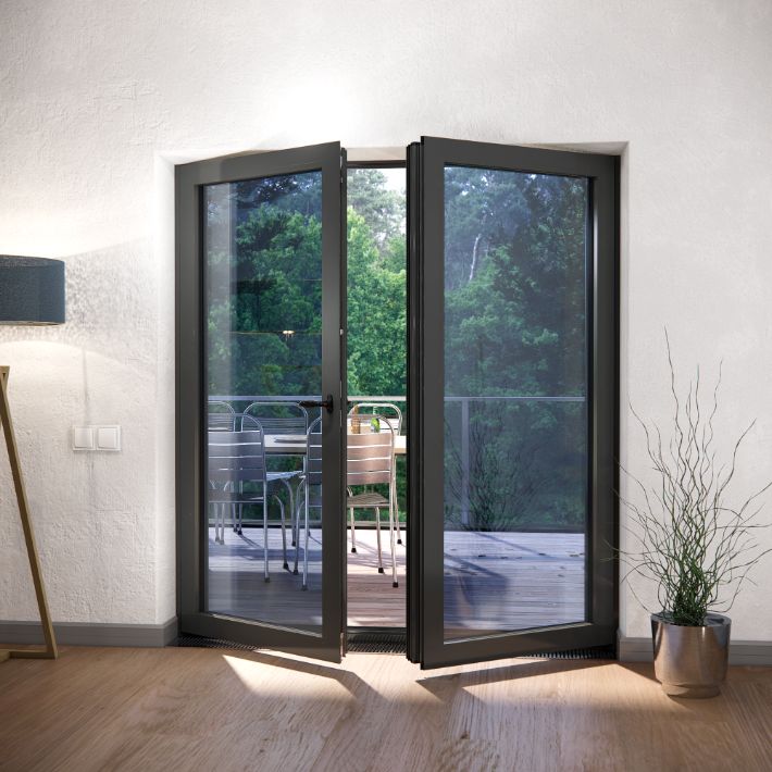 Террасная двустворчатая стеклянная дверь из алюминиевого профиля в Московской области | Шувое-24