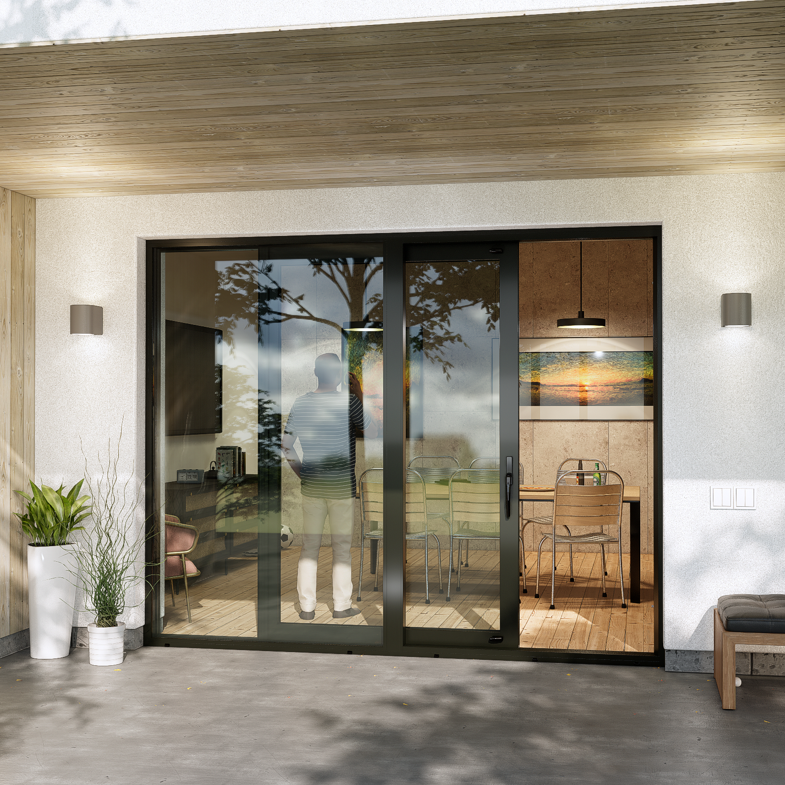 Входная стеклянная РАЗДВИЖНАЯ дверь из алюминиевого профиля в Московской области | Шувое-24